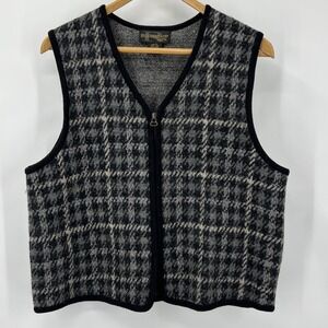 Requirements Petite PL 100% Wool Houndstooth Zip Vest Vintage Style